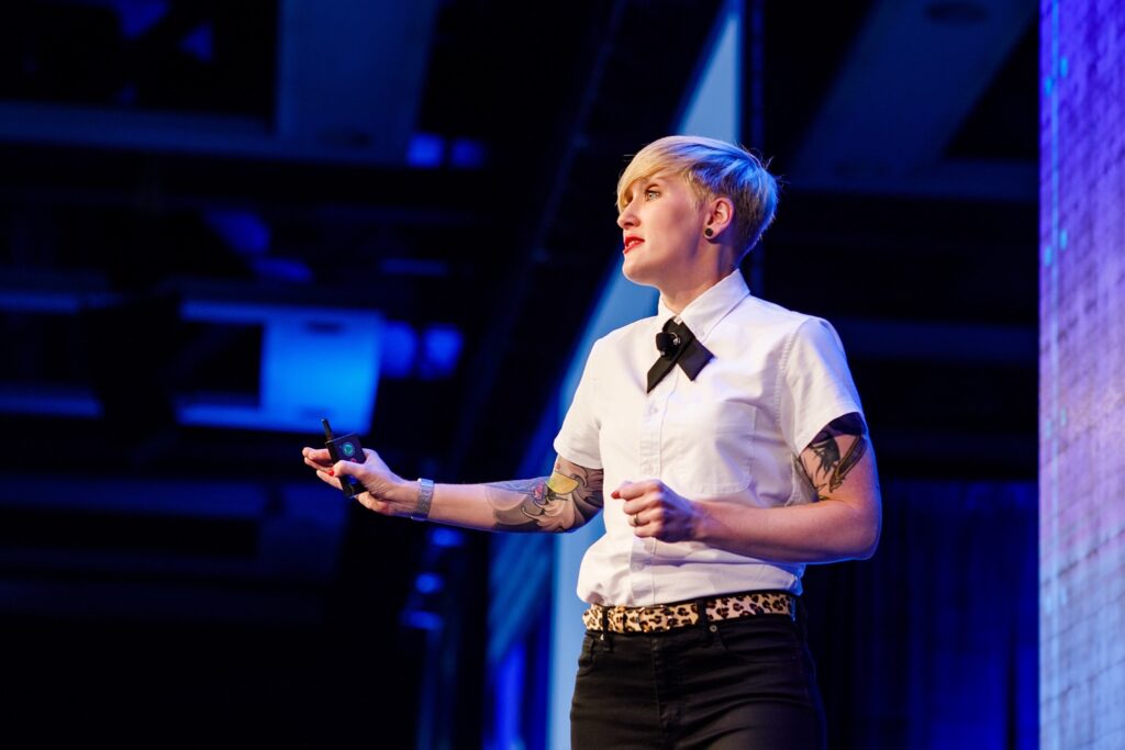 Heather Physioc Speaking On-Stage at MozCon in Seattle, Washington