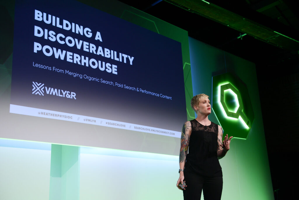 Heather Physioc Speaking On-Stage at SearchLove in London, UK