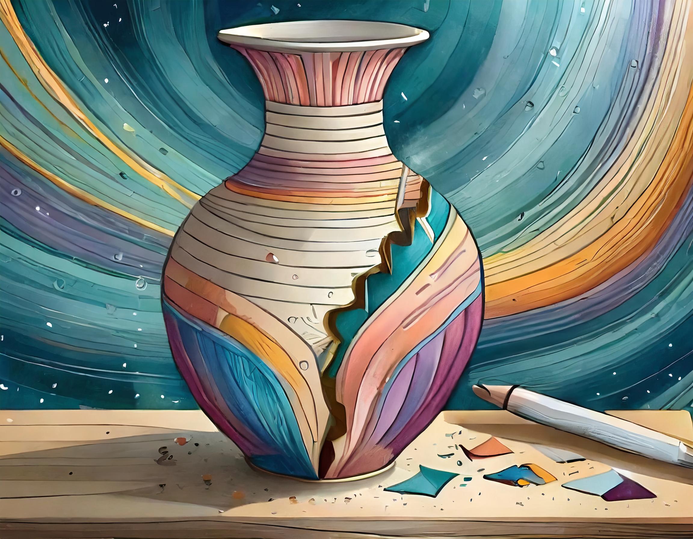Colorful illustration of a formerly broken vase with the crack patched, symbolizing shining a light on imperfections instead of hiding them
