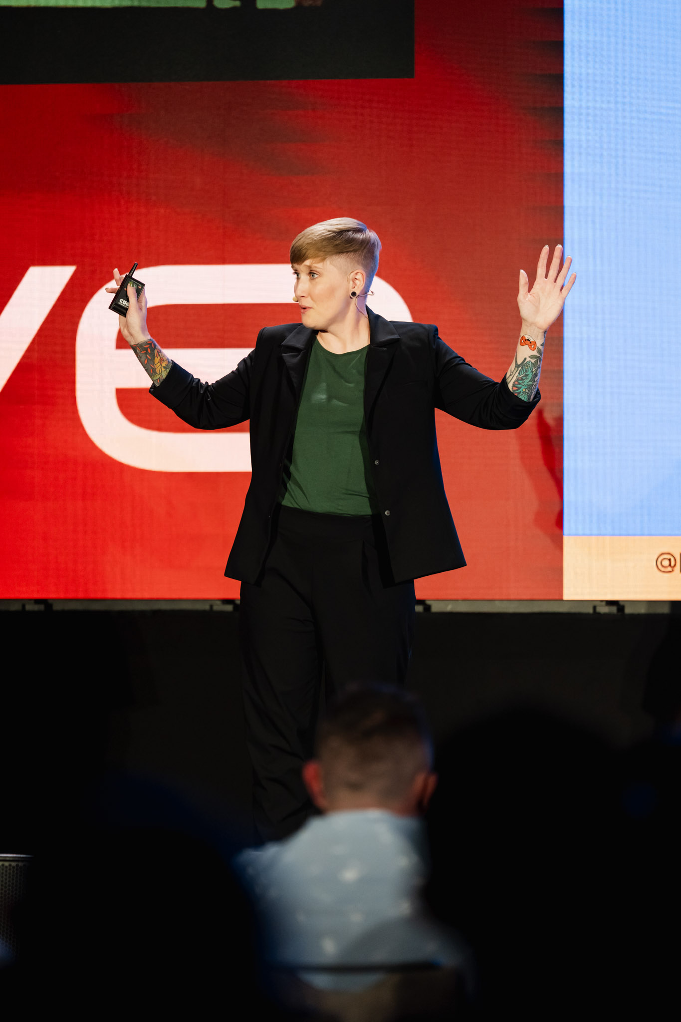 Heather Physioc speaking on stage at Ahrefs Evolve 2025 in San Diego, CA